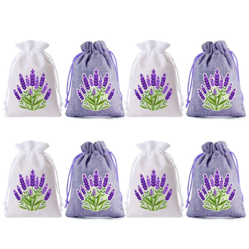 50pcs/lot White/Purple Drawstring Linen Bags for Wedding Perfume Aromatherapy Gifts Lavender Sacks with Custom Logo Option