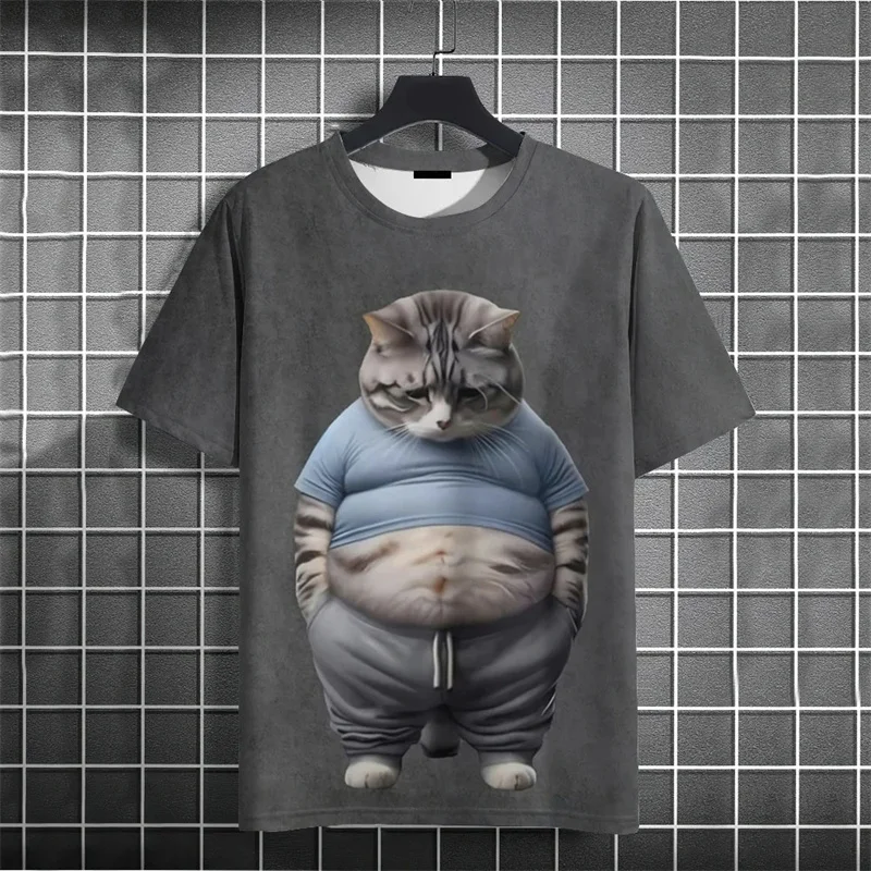 3D Printed Fat Cat T-Shirt For Men Funny Animal Graphic Short Sleeve Tees Summer Street Casual Oversized Tops O-Neck T Shirts