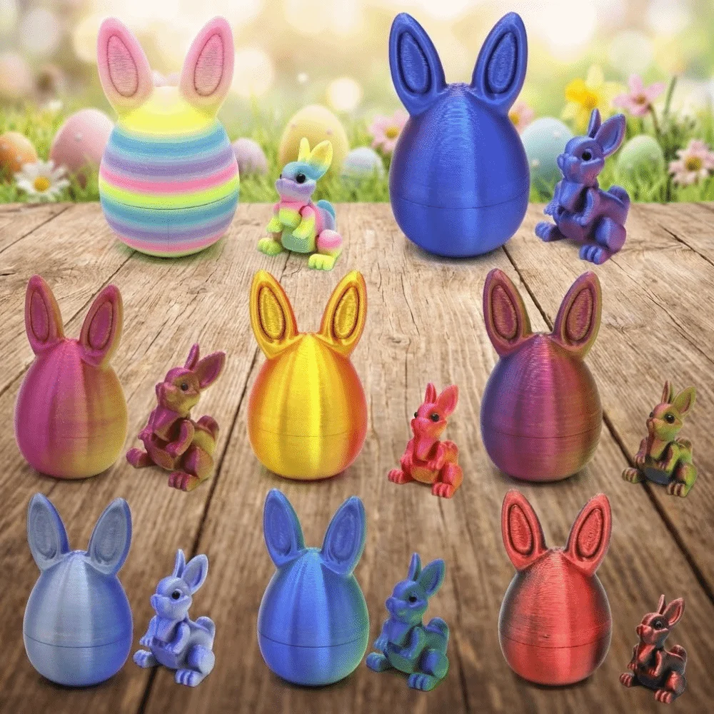 Creative 3D Printed Rabbit Egg Cute Joint Movable Easter Decoration Colorful Goodies Filler Simulation Animal Model