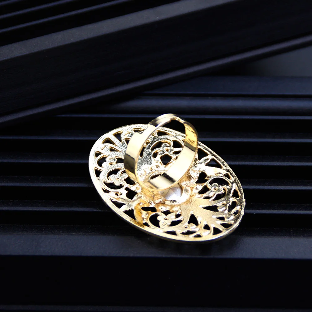 Sunspicems Chic Algeria Morocco Ring Oval Hollow Arabesque Arabic Ring 18k Gold Color Adjustable Anillos Bride Wedding Jewelry