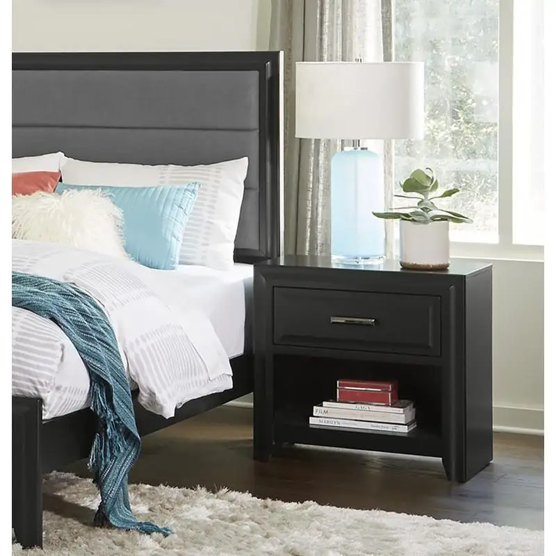 Modern Storage Cubby Nightstand with Drawer - Espresso Finish Wooden Bedroom Furniture for Home Use