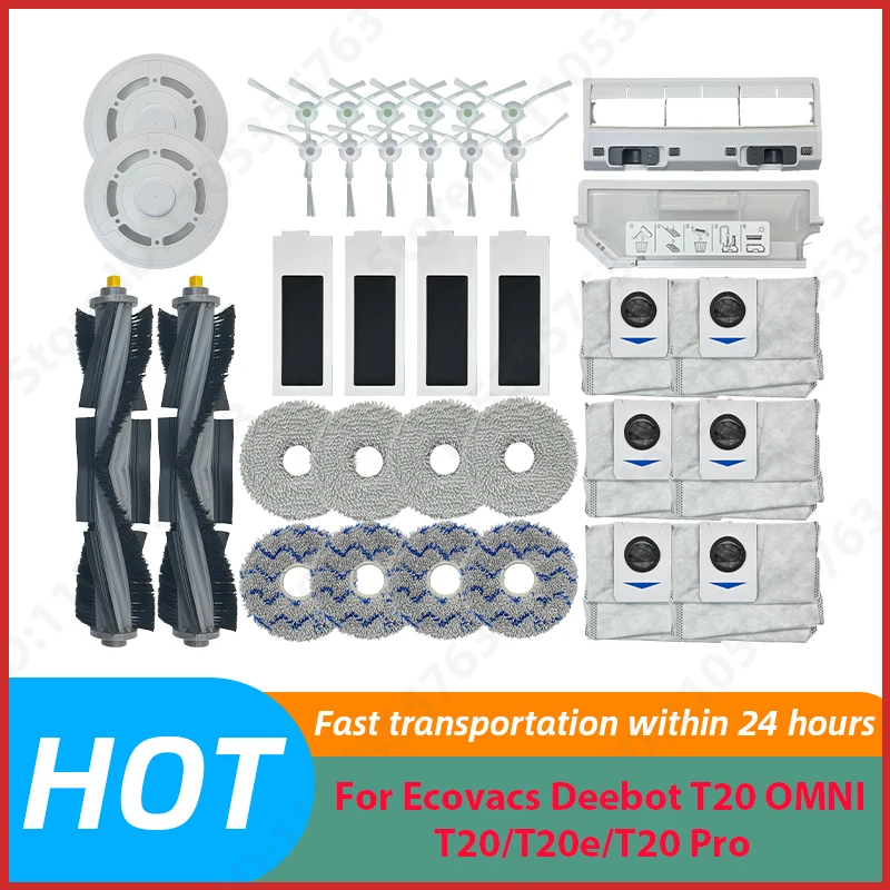 

For Ecovacs Deebot T20 OMNI/T20/T20e/T20 Pro Main Side Brush Mop Cloth HEPA Filter Dust Dust Bag Accessories