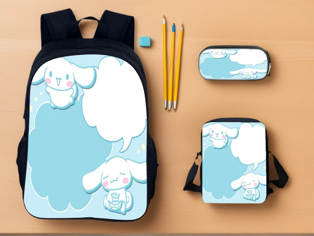 

Children Cinnamoroll Lightweight Backpack+Shoulder Bag+Pencil Case 3Pcs Set,Fashion Book Bag Canvas Knapsack for School