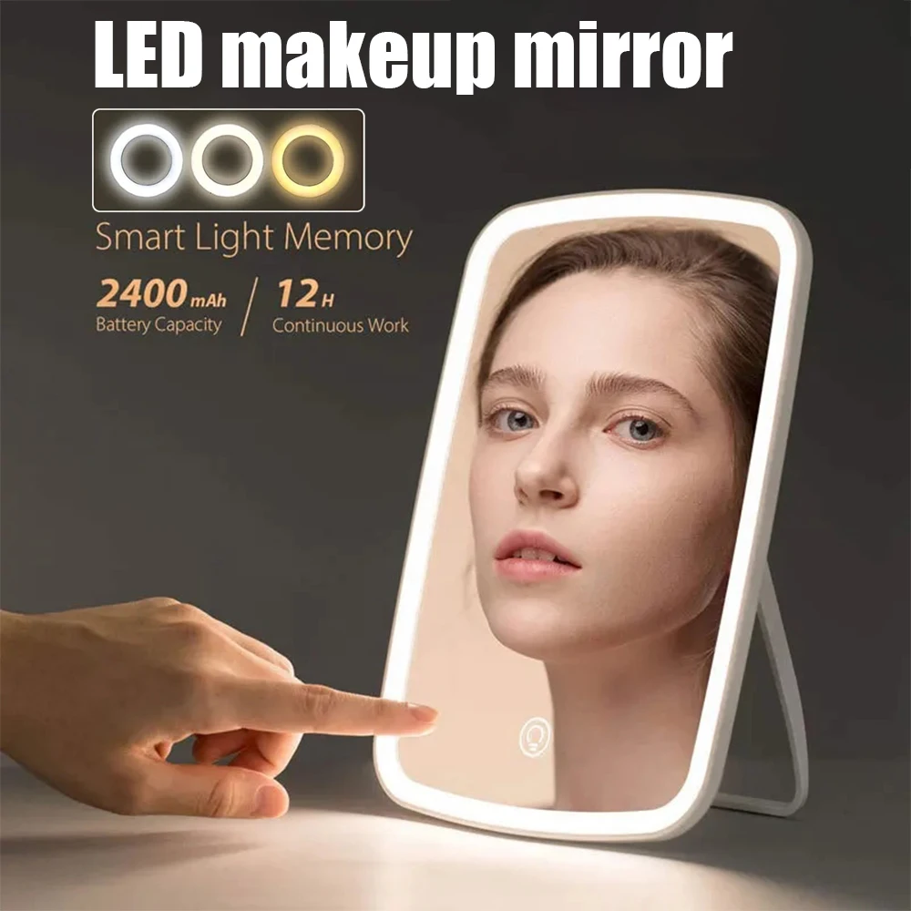 3 Colors Makeup Mirror With Led Light Adjustable Daylight Beauty Vanity Mirror Foldable With USB Rechargeable Cosmetic Mirror