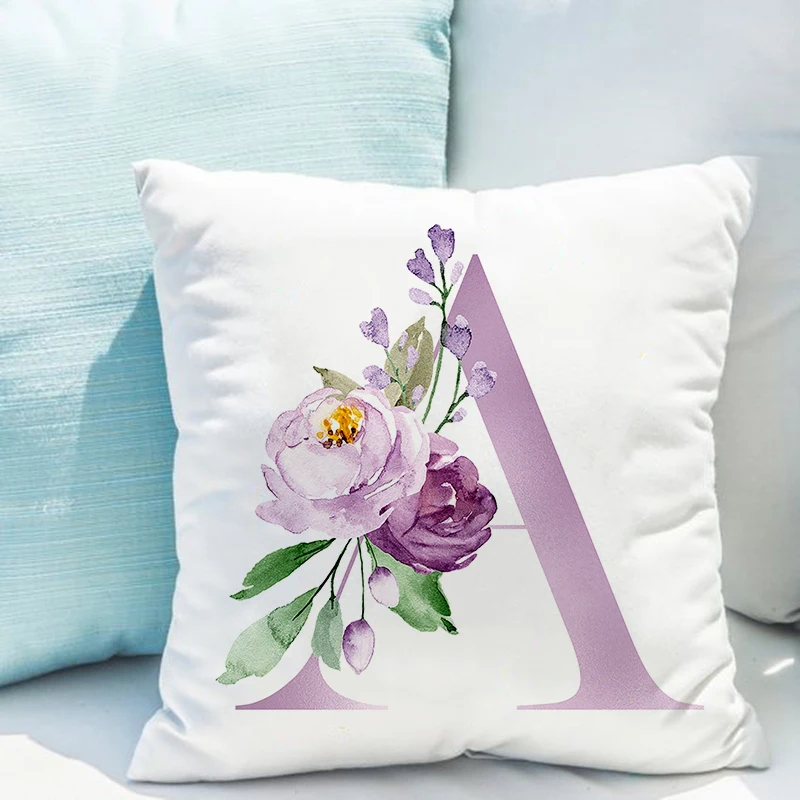45x45cm Purple Letter Print Pillowcase Sofa Cushion Cover Office Simple Decorative Pillow