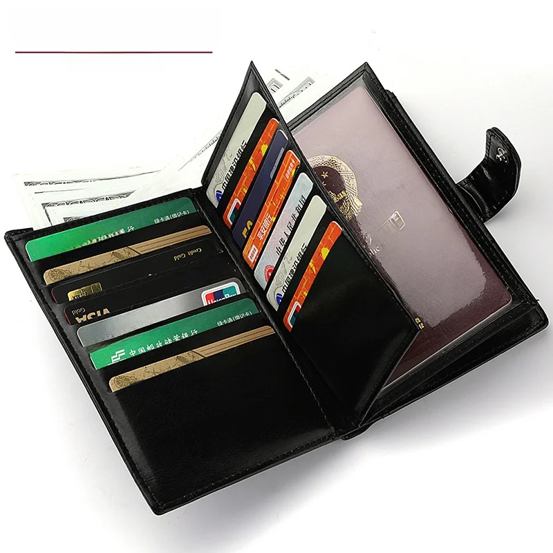 Western Large Capacity PU Leather Multi-functional Men Wallet Fashion Passport Holder Card Holder Purse for mens