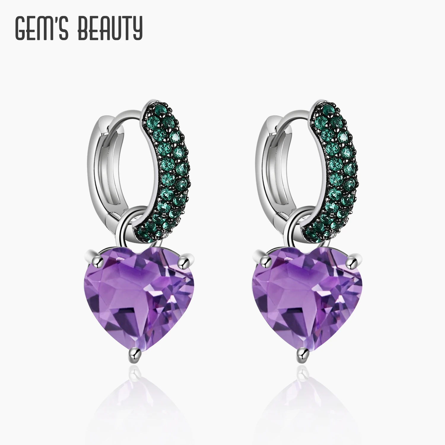 

GEM'S BEAUTY 925 Sterling Silver Heart Shape Natural Amethyst Handmade Statement Earrings Drop Earrings For Women Fine Jewelry