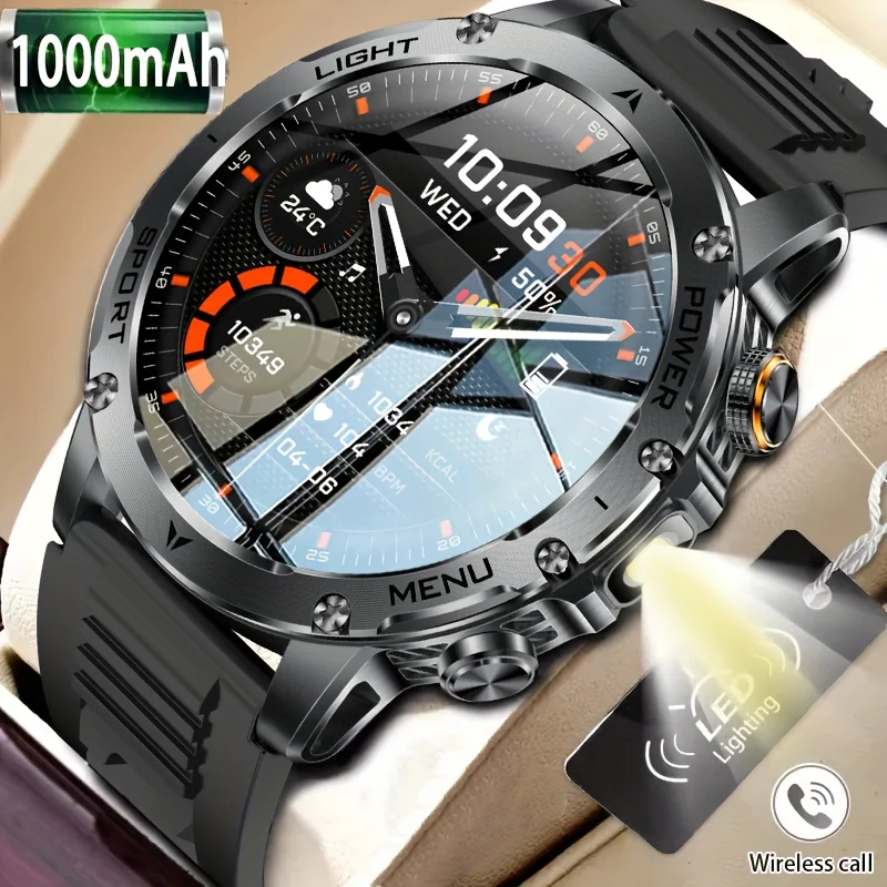 

2025 New Smart Watch Men 1000mAh Large Capacity Battery Outdoor Flashlight Bluetooth Call Waterproof Sport Fitness Smartwatch