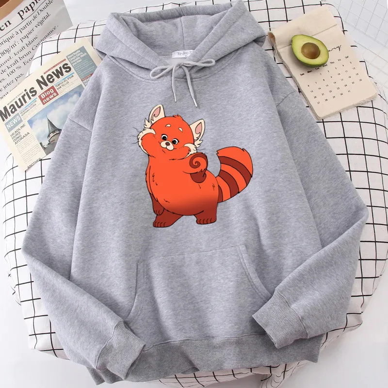 Kawaii Hoodies Women Turning Red Hoodie Printing Cartoon Red Panda Female Sweatshirt Winter Harajuku Fleece Tops Hoody