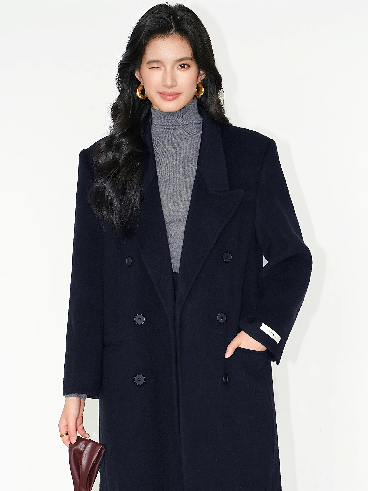 

NEVA HU Women's Woolen Coat Medium Length Casual Style 100% Wool Thickened Autumn Winter Outerwear Elegant Ladylike