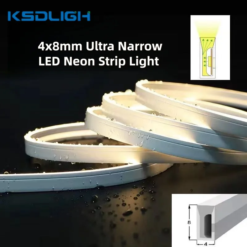 

Ultra Slim 4X8Mm Led Neon Strip Light Dc12V Flexible Waterproof Silicone Tube Diffuser Recessed Cabinet Bedroom Tape Neon Lights