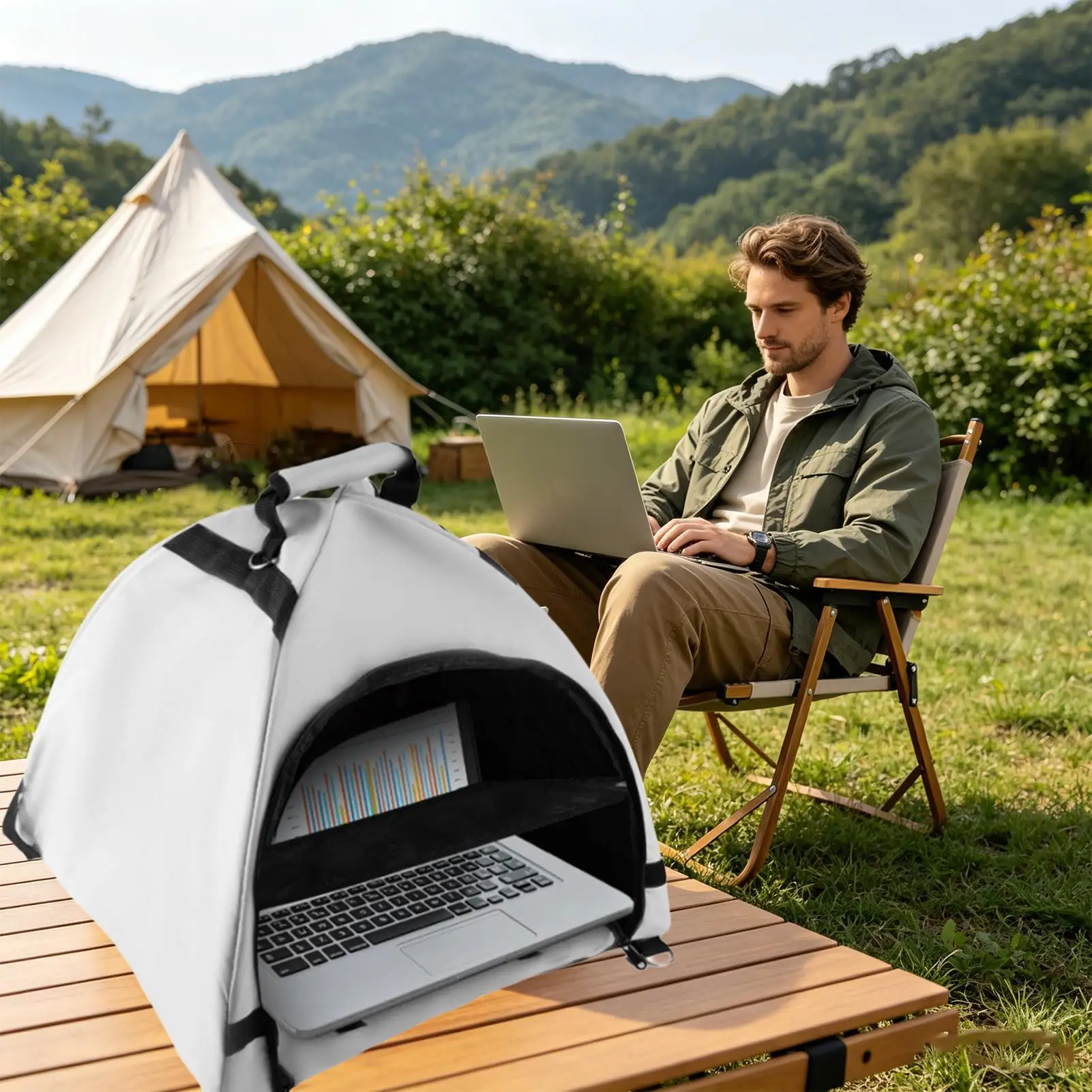 Laptop Sun Shade For Working Outside Waterproof Foldable Portable Heat UV Reflective Laptop Tent Sun Shade For Adults Travel