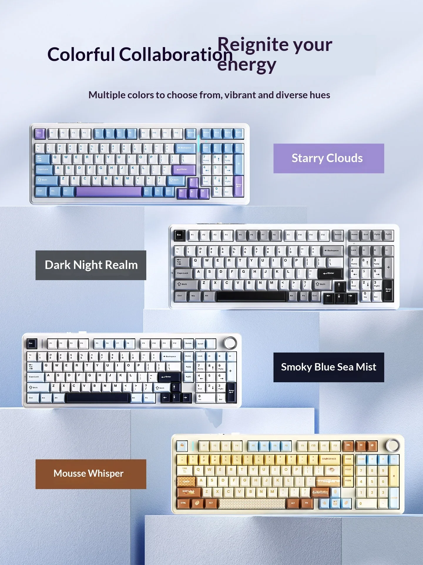 AULA F99 Pro Wireless Mechanical Keyboard Tri Mode Bluetooth USB RGB Hot Swap Gasket Rotary Knob 8000mAh Mist Blue for PC Gaming
