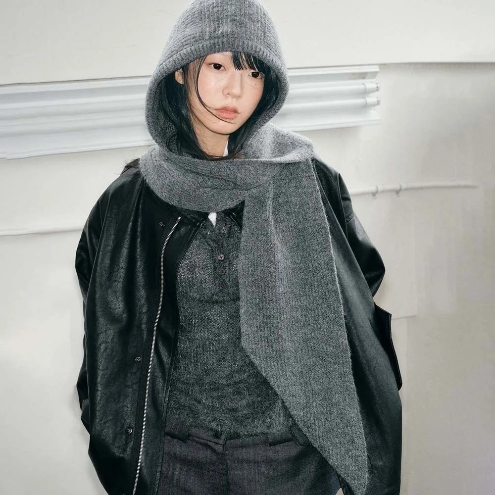 

Acrylic Fibers Knitted Hooded Cap Soft Ear Protection Neck Collar Beanies Cap Triangular Thickened Winter Neckerchief Hat School