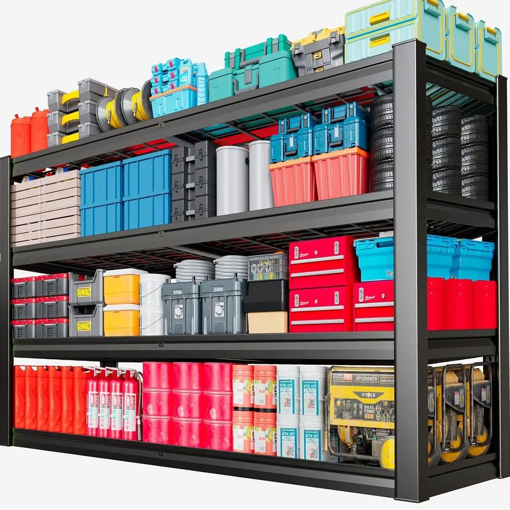 

68 Wide 4-Tier Heavy-Duty Metal Garage Storage Shelves, Industrial Rack, 68 x 24 x 68
