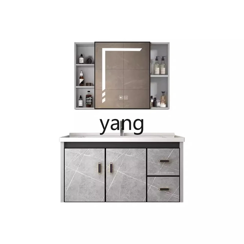 

Yjq rock slab space aluminum alloy bathroom ceramic integrated washbasin bathroom cabinet combination