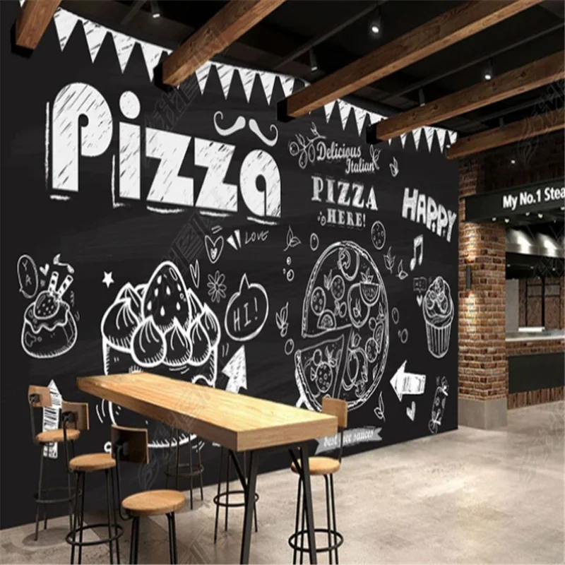 

Custom Chalk Hand Painted Mural Pizza Cake Shop Wallpapers Coffee Shop Restaurant Industrial Decor Wall Paper Papel De Parede 3d