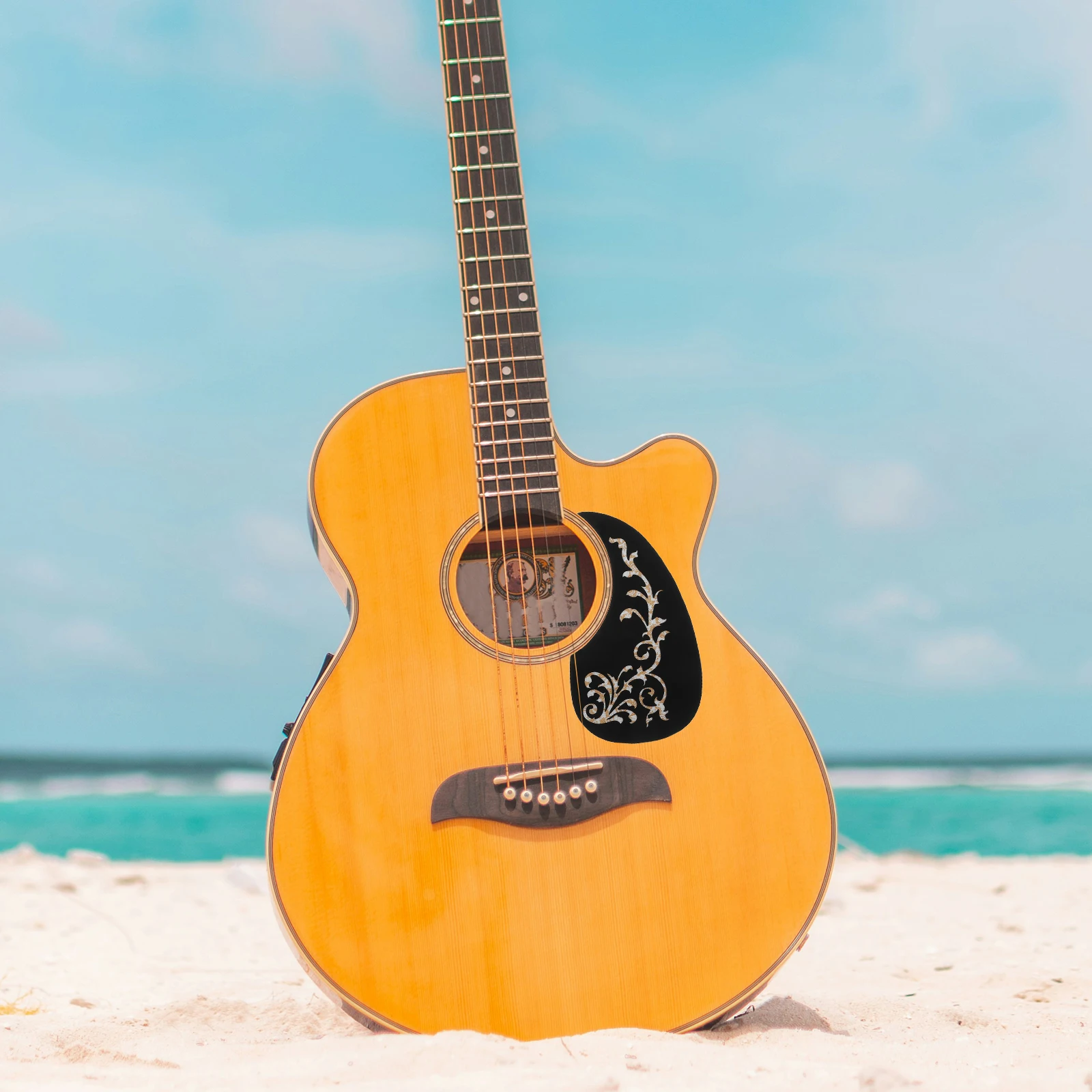 

1 pc Anti-Scratch Self-Adhesive Black Water Drop Shape White Tree Vine Flower 128Mm For Acoustic Guitar Guitar