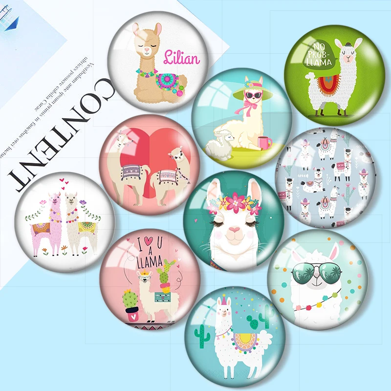 No Drama llama No Prob llama  Alpaca Cute 10pcs 12mm/16mm/18mm/25mm Round Photo Glass Cabochon Demo Flat Back Making findings