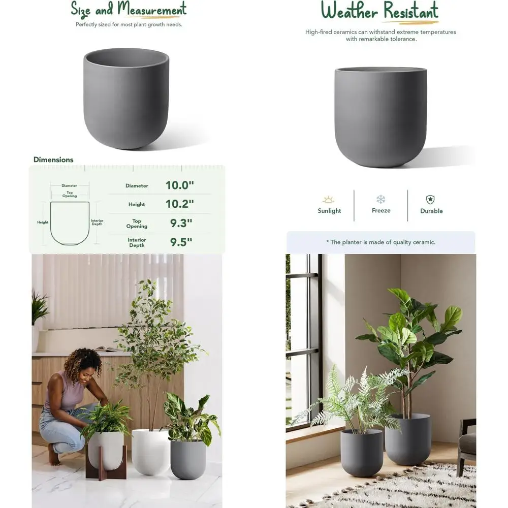 

10 Inch Drainage Hole Plant Pot with Rubber Plug, Suitable for Indoor and Outdoor Garden Use, Charcoal Gray