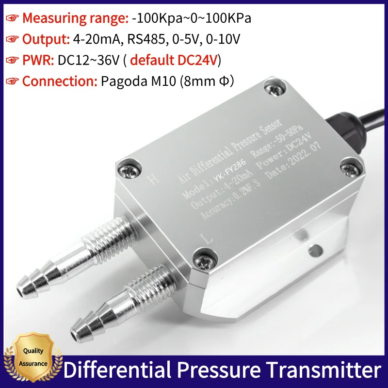 

Differential Pressure Sensor Tools Air Wind Pressure Differential Transmitter 4-20mA RS485 Output -100Kpa ~ 100Kpa Factory sale