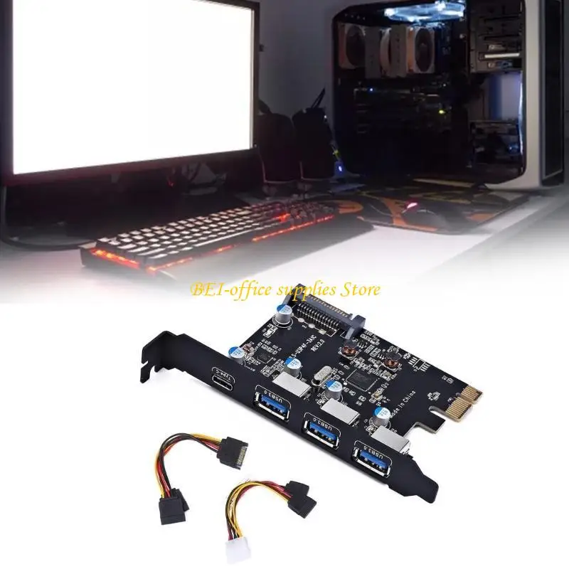 

A9LC 4-Port PCI-E to 1x Type-C 3x Type-A USB3.0 4-Port PCI-Express Expansion Card with Internal 19-Pin Connector