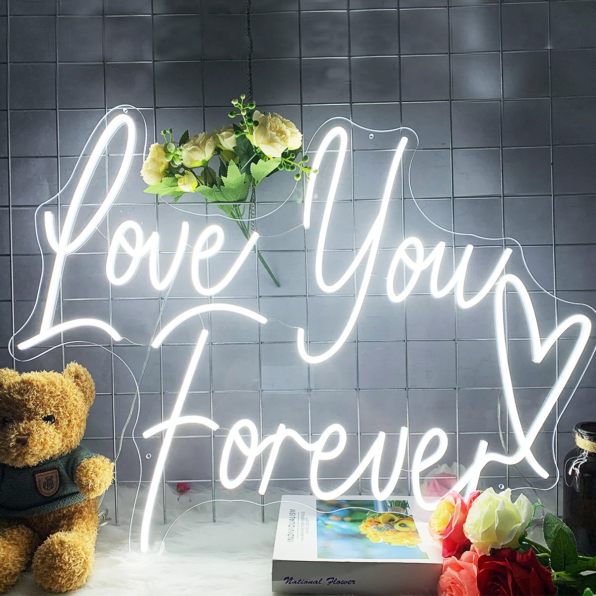 Love you Forever heart Neon Lights, Pink Neon Lights, Party Signs, Wedding neon lights, Living Room Decorations