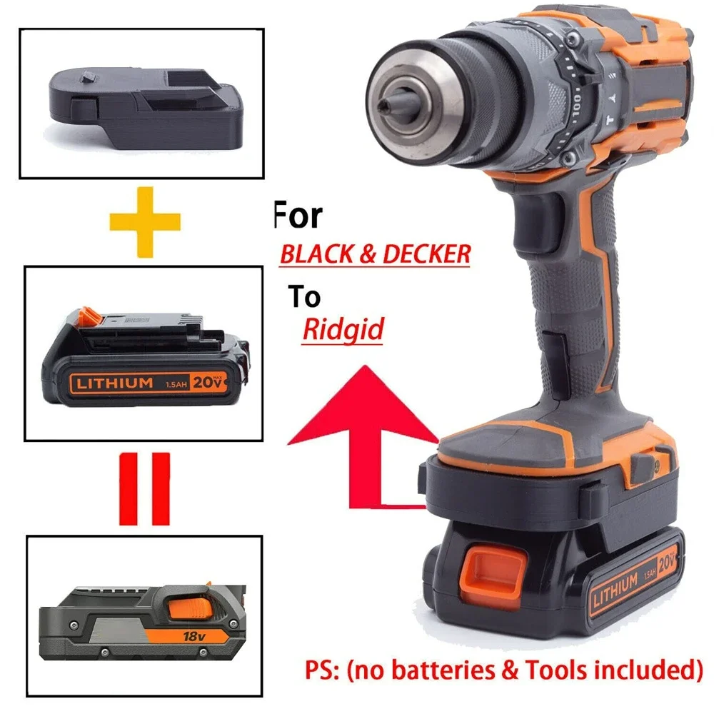 

Battery Adapter Converter For Black & Decker 20V Lithium Battery to RIDGID AEG 18V Power Tools (Not include tools and battery)