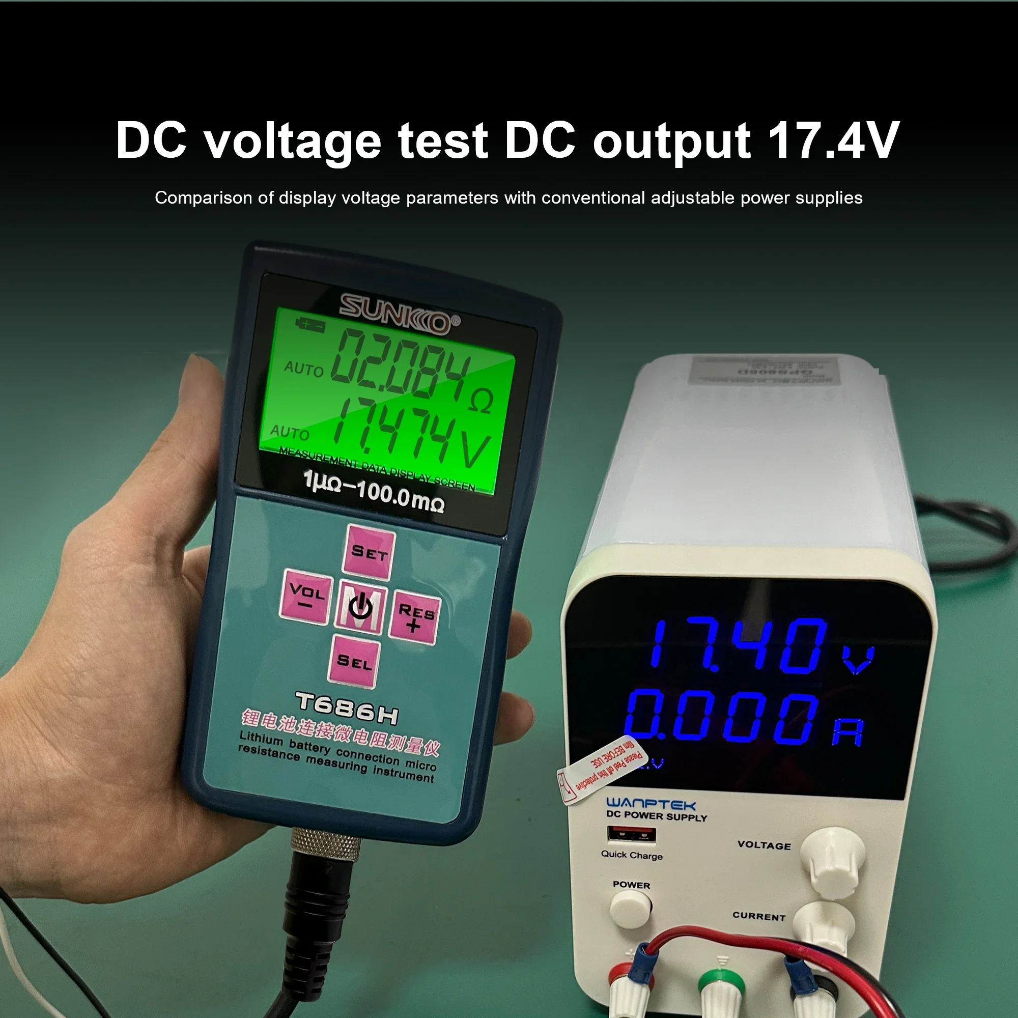 Tester ESR digitale SUNKKO T686H Misuratore di tensione con portata 1μΩ-100mΩ 0,1 mV per litio/super condensatore/UPS