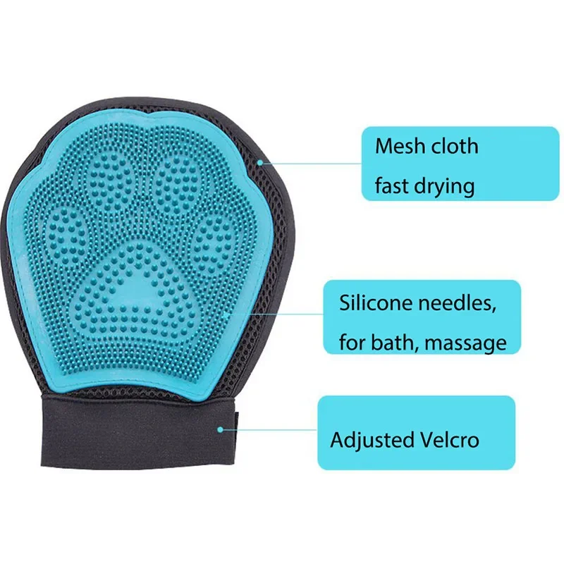 Dog Cat Hair Comb Cleaning Brush Comb Both Sides Massage Hair Removal Dog Bath Glove Blue Pet Grooming Products