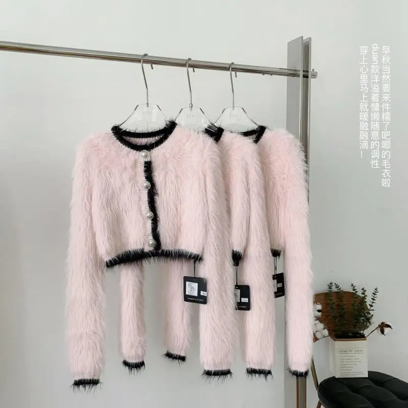 Imitation Mink Cardigan Sweater for Women New Short Knitted Sweater Long-sleeved Top