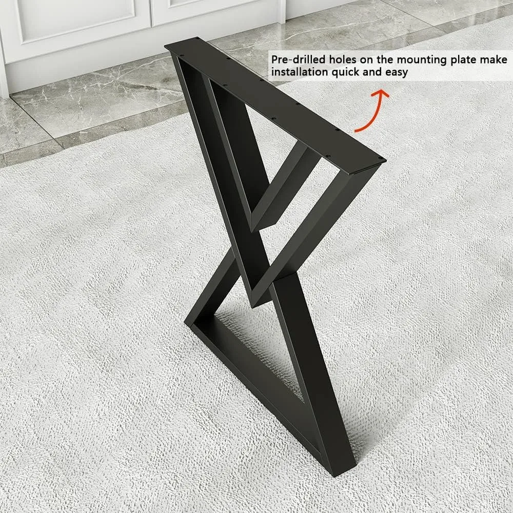 Conjunto de pernas de mesa de jantar de metal preto em forma de diamante moderno industrial de 2, 28,3 de altura, 23,6 de largura, design elegante e resistente