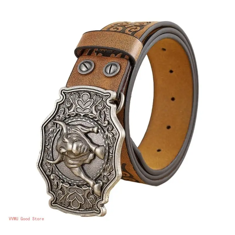 Western Cowboy PU Leathers Belt Men Waist Strap Vintage Engraved Belt for Jeans