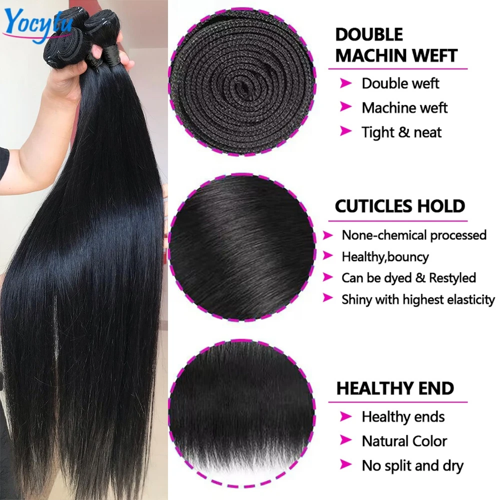 242424 Fasci di capelli da 100% capelli umani YOCYTU 12A Fasci di capelli umani lisci Fasci indiani 100% capelli grezzi Consegna in 3 giorni Francia