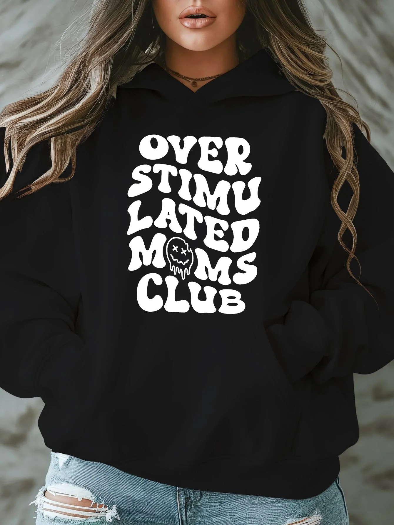 

Overstimulated Moms Club Print Hoodie Men's and Women's Long Sleeve Sweatshirt Pullover Y2k Tops Fashion Autumn Winter Clothing