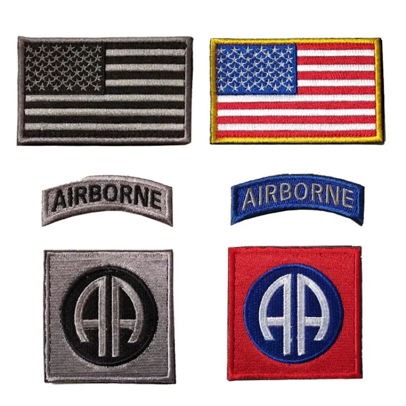 D82 Soldier Airborne Embroidered Patch Camouflage Armband Hook and Loop Sticker USA Flag Military Army Clothes Backpack Badge