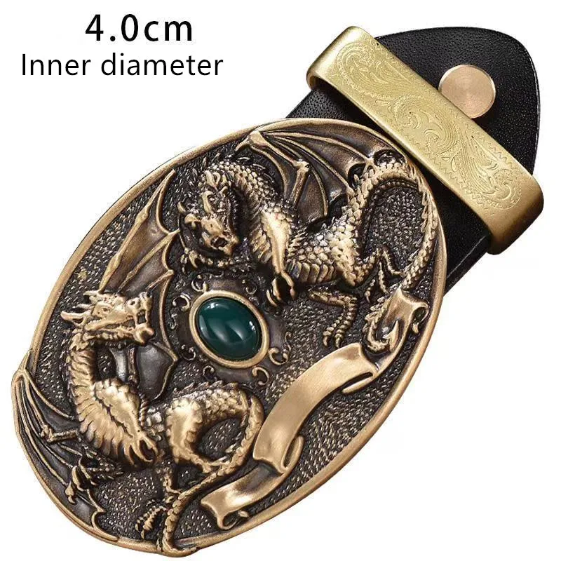 2025 Fibbia per cintura in pura pelle di rame, fibbia per cintura liscia, fibbia per cintura intarsiata in pietra di alta qualità, vari stili