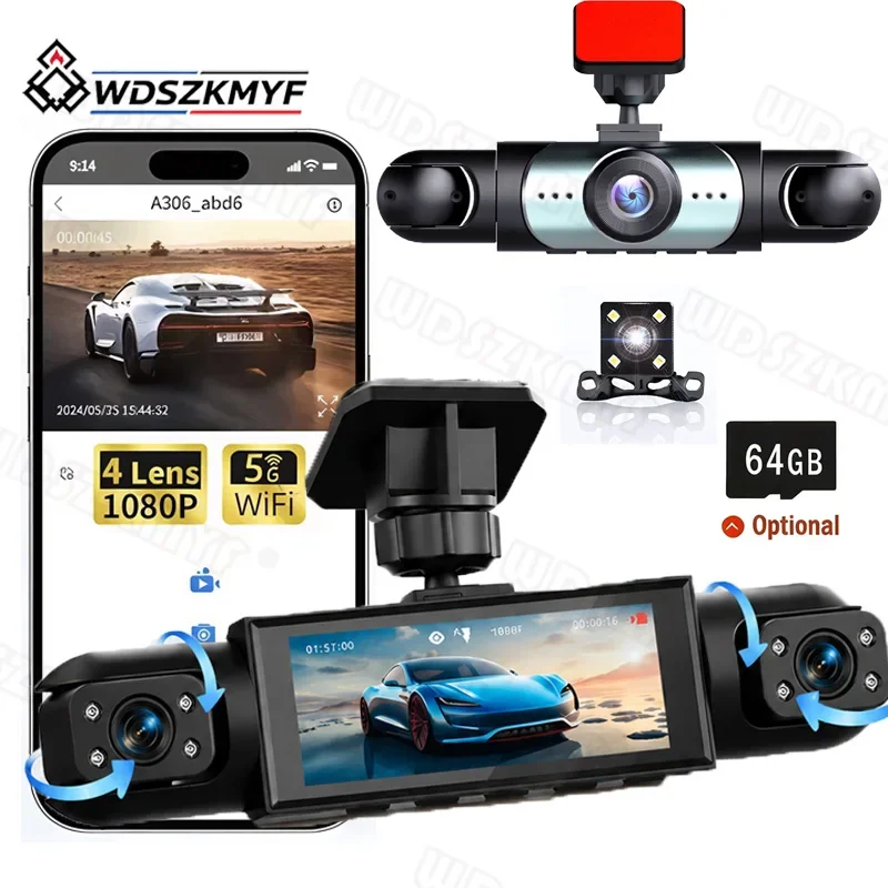 Dashcam 4 Cameras WiFi Rotatable Lens 1080P Full HD Parking Monitoring Car DVR G-Sensor Night Vision for Car SUV Truck Van
