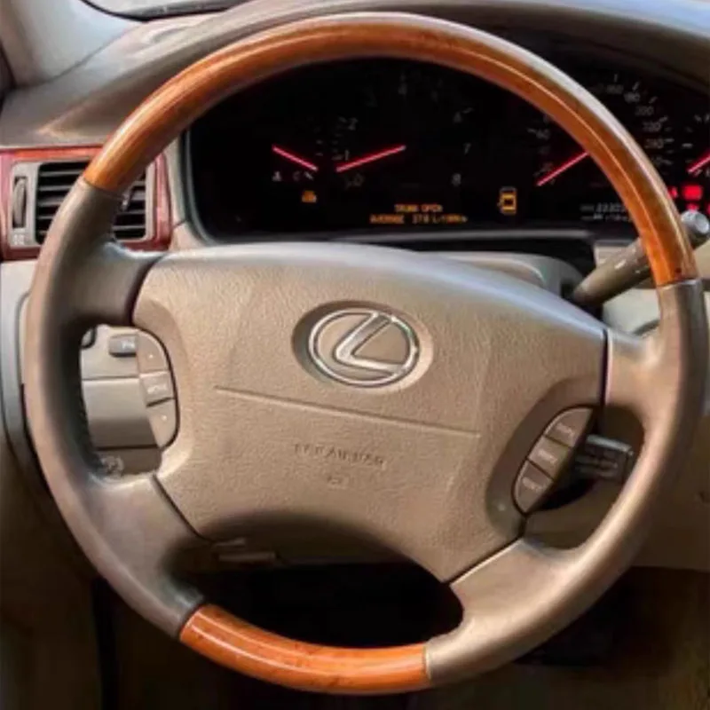 100% Fit For lexus LS430 2002-2006 Hand-stitched Peach wood grain grey Genuine Leather non-slip car steering wheel cover