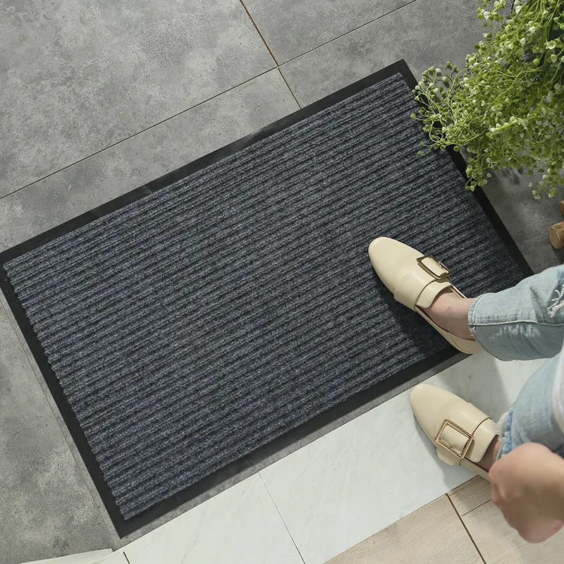 Modern Simple Entrance Mat Double Stripe Pure Color Absorbent Home Use PVC Shop Front Door Carpet Fiber Rectangular Shape