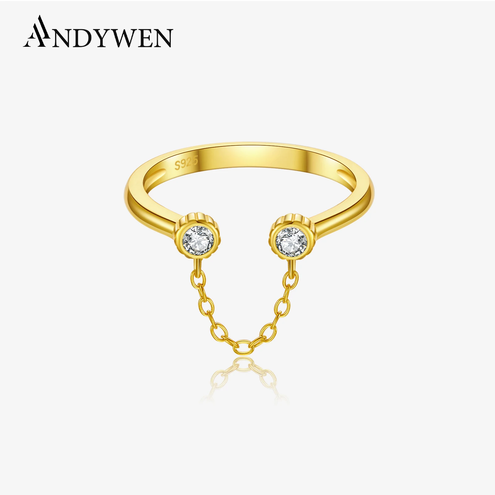 ANDYWEN Women 925 Sterling Silver Circle Zircon CZ Chain Open Adjustable Rings 2024 Wedding Anniversary Fashion Fine Jewelry