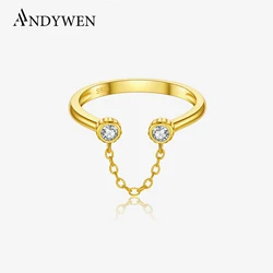 女性用ANDYWEN-925スターリングシルバー円形リング,Zircon,czチェーン,オープンで調整可能なリング,結婚記念日,誕生日,ファイン,ジュエリー,ファッション,2024