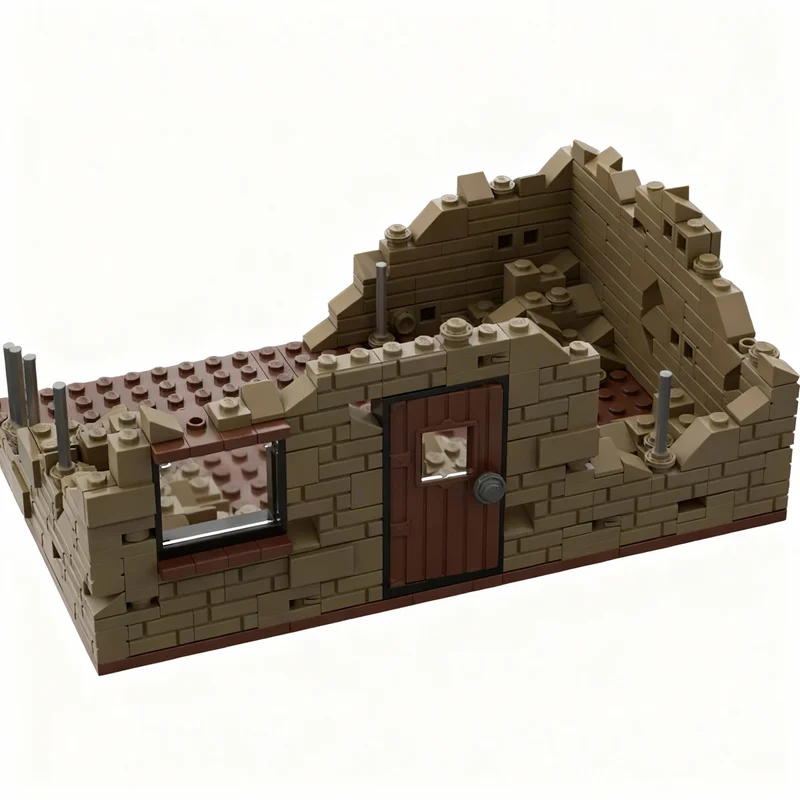 437PCS MOC Street View Dark Tan WW2 Building Ruins Model Custom Building Blocks Architecture DIY Assembly Display Gift Blocks