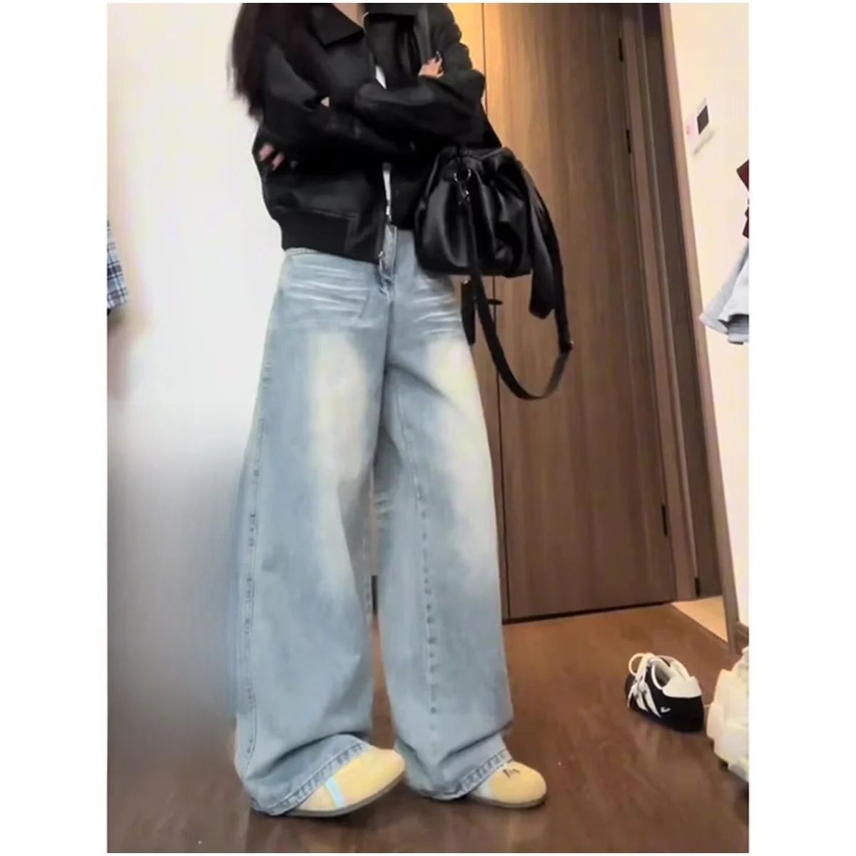 

High Waist Wide Leg Jeans Women's Loose Fit Slimming Waed out Vintage American Sle Casual Pants Cotton Polyester Blend