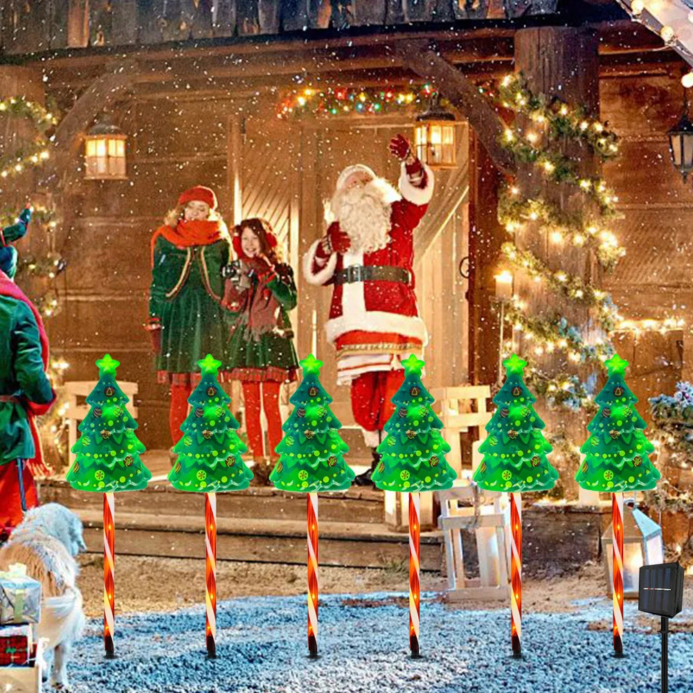 

6 Pack LED Solar Powered String Lights IP65 Waterproof Xmas Tree Candy Cane Light 6 Modes USB Rechargeable for Yard Patio Porch