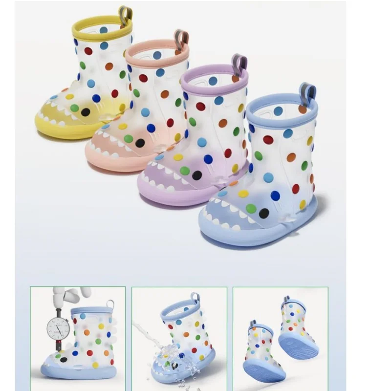 Transparent Kid Boy Girl Rain Shoes Children Ankle Rain boots Waterproof shoes Round toe Shark Water Shoes soft Toddler Shoes