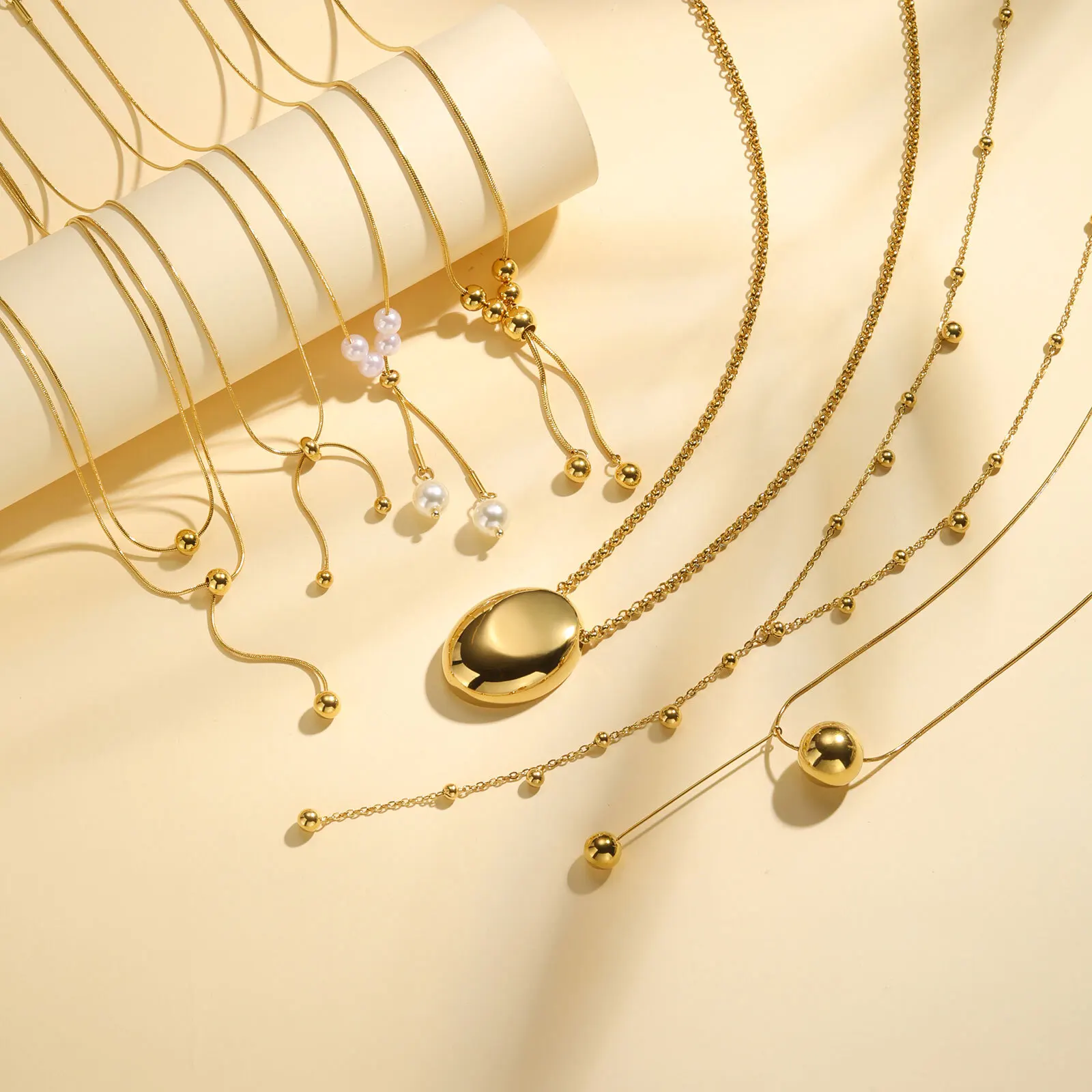 Drop Lariat Kugelkette für Frauen, geschichtete Perlen-Y-förmige Halskette für Frauen, wasserdichter