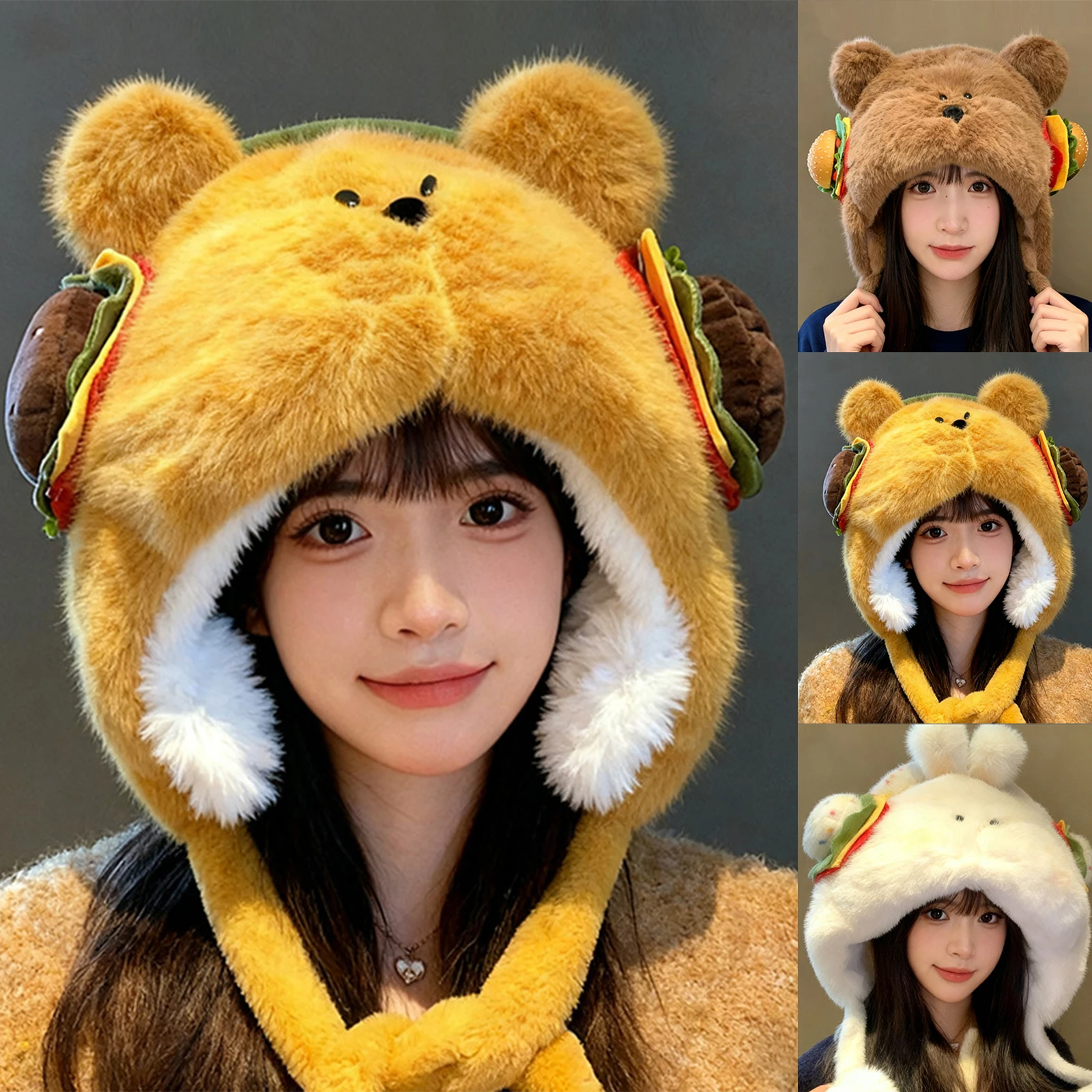 السيدات لطيف أفخم قبعة سميكة الدافئة مقنعين قبعة الصياد الدافئة الرقبة حماية وشاح سدادات حماية الأذن قبعة الشتاء المرأة قبعة