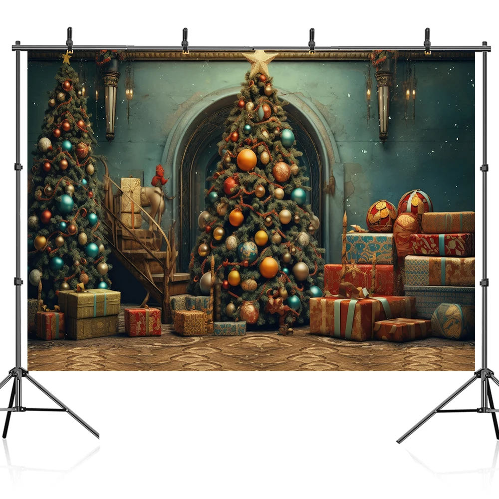 Bonvvie Christmas Backdrop Xmas Tree Window Fireplace Stocking Baby Portrait Photocall Family Party Decor Photography Background