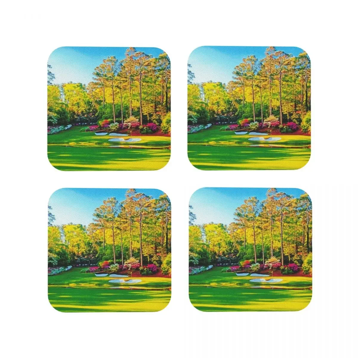 Hole 13 At Augusta National Golf Cou Coasters Kitchen Placemats Cup Coffee Mats For Decor Home Tableware Pads Set of 4